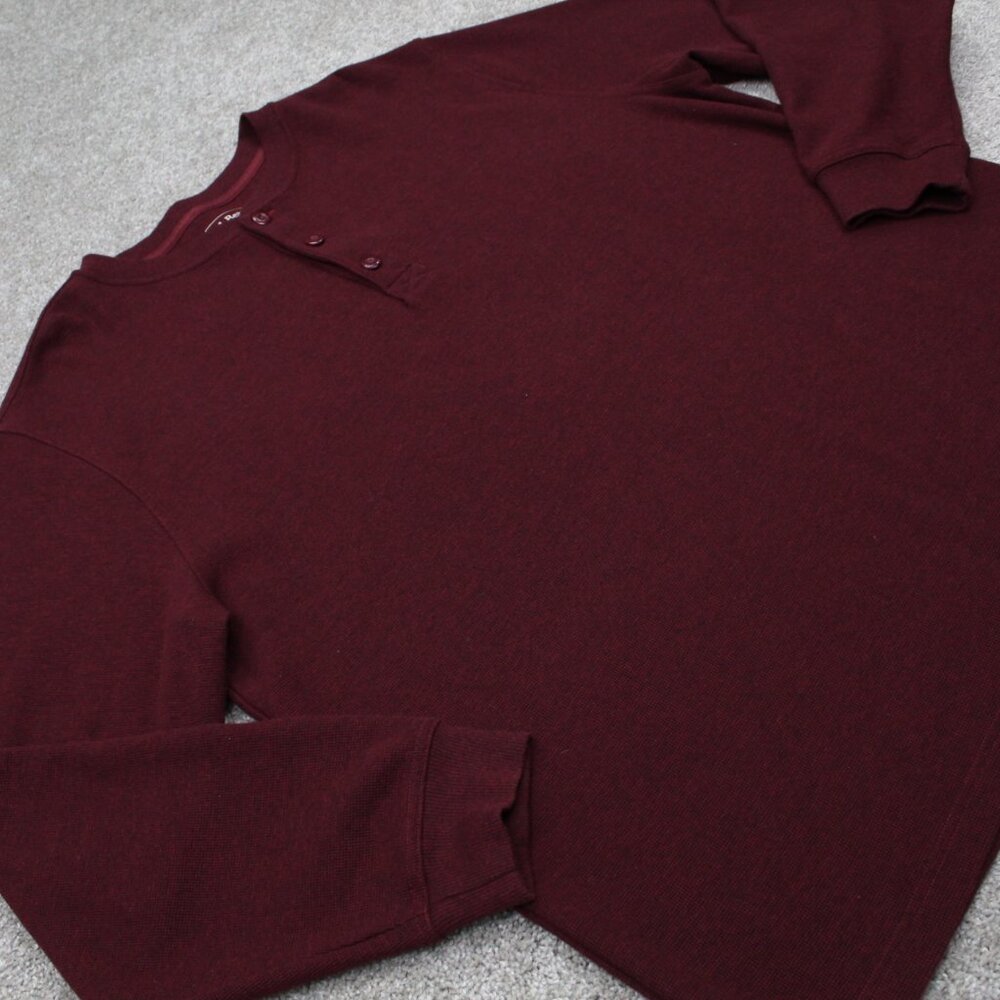L.L. Bean Henley Shirt Mens XL Red Unshrinkable Mini Waffle Long Sleeve Pullover - Picture 6 of 12